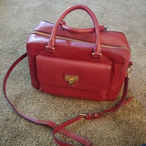 COLE HAAN HINGE LOCK LEATHER SATCHEL